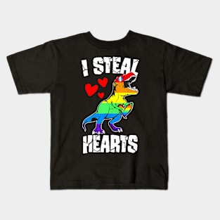 Dinosaur T Rex Lgbt Gay Pride Flag I Steal Hearts Men Boys Kids T-Shirt